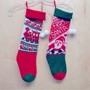 Pair Of Vintage Christmas Knit Stockings - Trains & From Santa